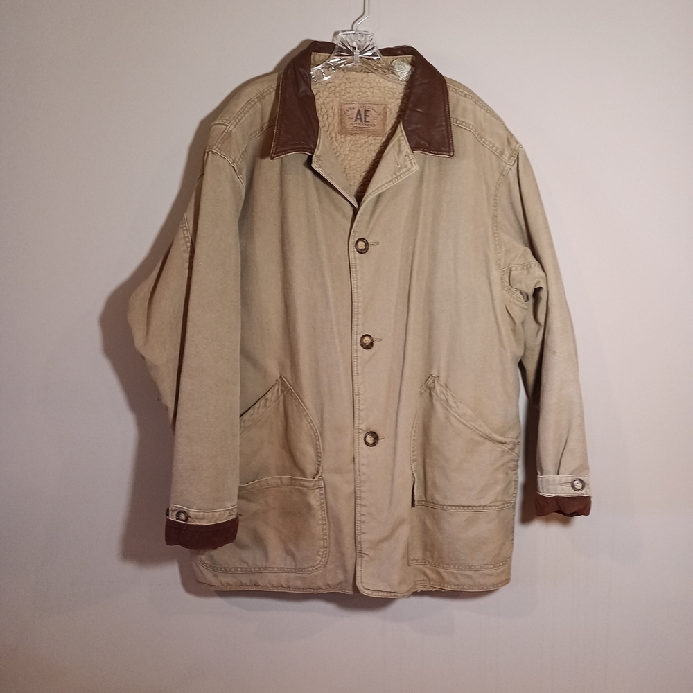 American Eagle 90s Vintage Tan Brown Leather Barn Chore Jacket Coat XL